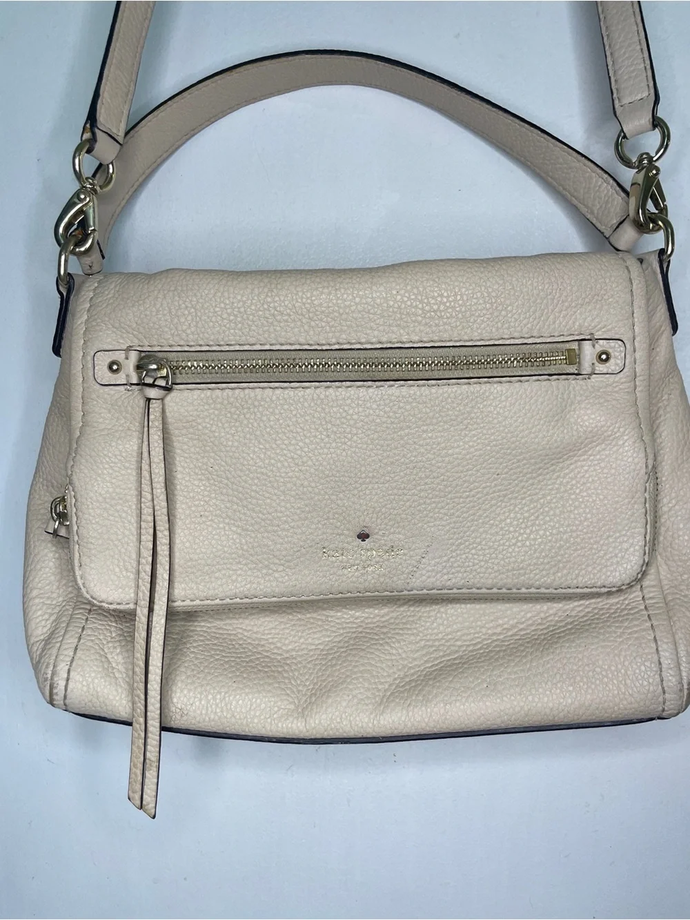 Kate Spade New York Pebbled Leather Shoulder Crossbody Bag Beige Taupe